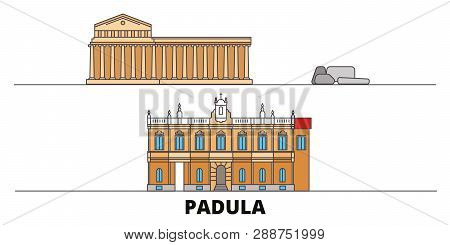 Italy, Padula  Flat Landmarks Vector Illustration. Italy, Padula  Line City With Famous Travel Sight