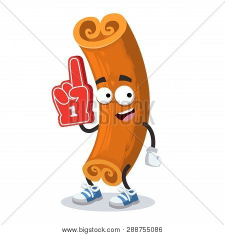 Cartoon Cinnamon Character Mascot With The Number 1 One Sports Fan Hand Glove