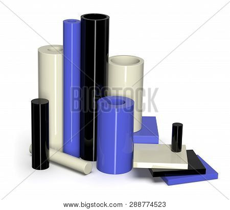 Cast Nylon Samples Isolated On White. 3d Rendering