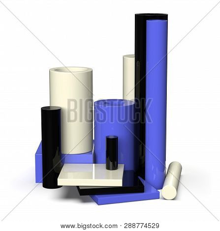 Cast Nylon Samples Isolated On White. 3d Rendering