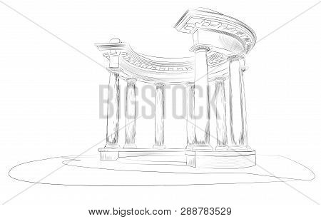 Sketch. Arbor With Eight Columns In The Doric Style, Europe, Ukraine, Poltava. Rotunda Of Friendship
