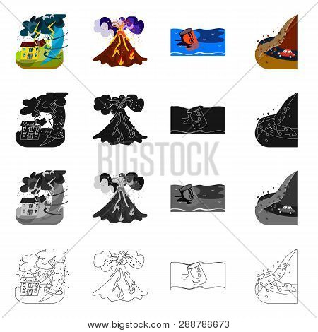 Vector Illustration Of Weather And Distress Logo. Collection Of Weather And Crash Vector Icon For St