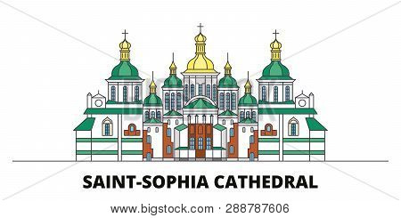 Ukraine, Kiev, Saint Sophia Cathedral Flat Landmarks Vector Illustration. Ukraine, Kiev, Saint Sophi
