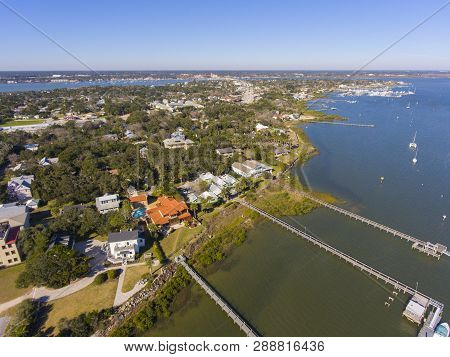 St. Augustine Salt Run Coast Aerial View Near Matanzas River In St. Augustine, Florida, Usa.