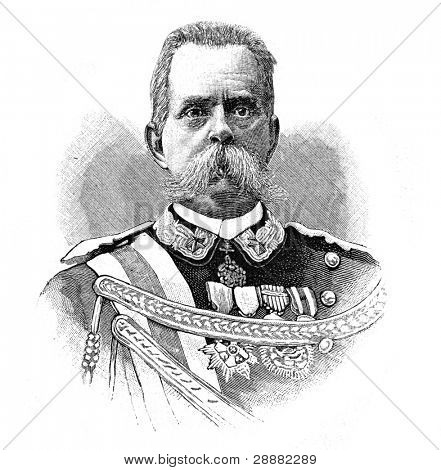 Portrét italské King Humbert I. rytí do Shyubler. Publikováno v časopise 