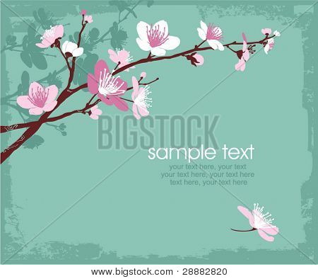 Karte mit stilisierten Kirschblüten und text