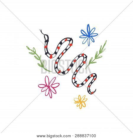 Snake With Flowers Doodle Stylish Fashion Sketch