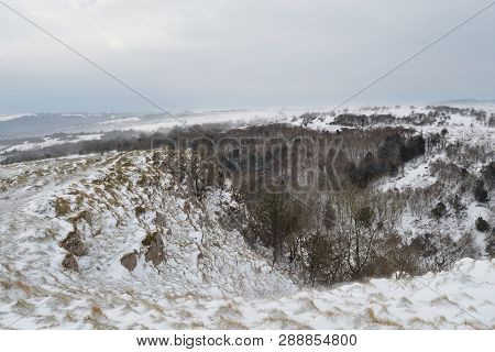 View From The Top Of Cheddar Gorge In Somerset On A Snowy Day