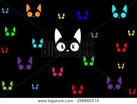 Black Cats In The Dark Background. The Vector Logo Cat For Tattoo Or T-shirt Design Or Outwear. Cute