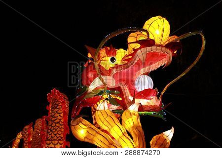 Chinese Dragon Lantern Lamp In Loy Kratong Festival, Or Call Yee Peng Festival At Northern Of Thaila