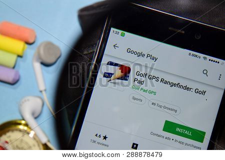 Bekasi, West Java, Indonesia. March 12, 2019 : Golf Gps Rangefinder: Golf Pad Dev App With Magnifyin