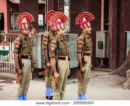 Petrapole-benapole, Bangaon, West Bengal, 5th Jan, 2019: Joint Retreat Ceremony, Military Parade Sho