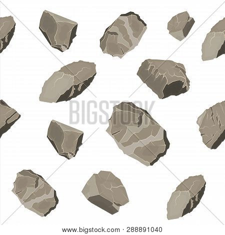 Set Of Rock Stone Seamless Pattern. Stones And Rocks In Variuos Sizes. Set Of Different Boulders. Ve