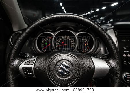 Novosibirsk, Russia - March 10, 2019:  Suzuki Grand Vitara,close-up Of The Dashboard, Speedometer, T
