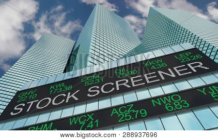 Stock Screener Analysis Ticker Buildings 3d Illustration
