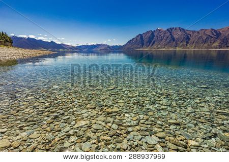 Panoramic vibrant photos of Lake Hawea and mountains, South Island, New Zealand