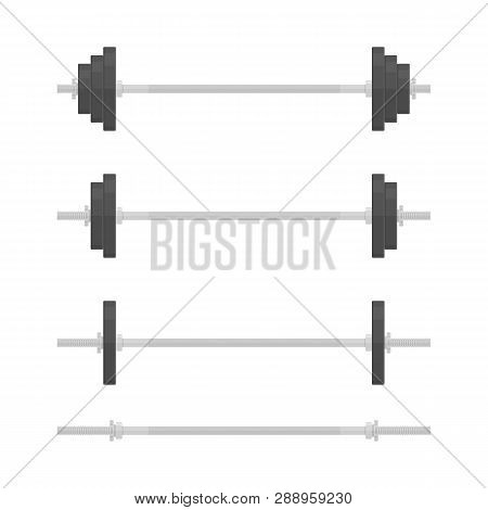 Barbells With Different Weights, In Flat Style. Barbell Icon Isolated On White Background. Gym, Fitn