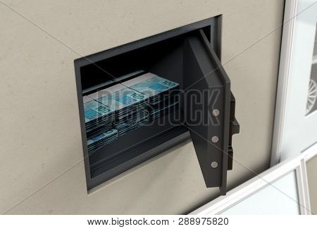 Open Wall Safe And Banknotes