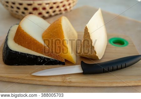 Cheese Collection, French Fol Epi  Cheese With Many Little Holes, Etorki, Tomme Noire Des Pyrenees A