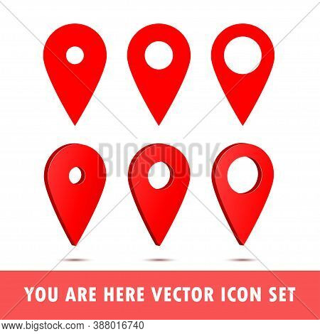 Set Of You Are Here Gps Navigation Map Pointer. Vector Map Marker Icon That Points Location. Web Ele
