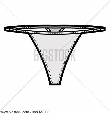 V-string Technical Fashion Illustration With Low Waist Rise, No Hips Coverage, Elastic Waistband. Fl