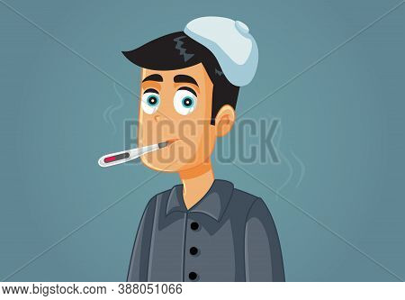 Sick Man With Thermometer In His Mouth