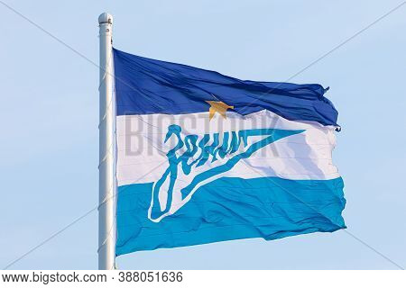 Zenit Arena In Saint Petersburg/ Russia - October 03 2020: Official Flag Of Football Or Soccer Club 