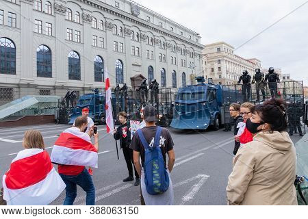 Minsk, Belarus - September 20, 2020: Armored Riot Water Cannon Truck, Equipped With Crowd Control Wa