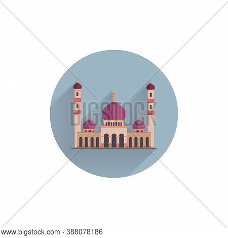 Mosque Islamic Colorful Flat Icon With Long Shadow. Mosque Flat Icon