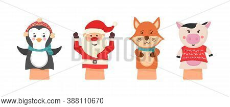 Cartoon Vector Icon Isolated On White Background Theater Puppets. Hands Puppets Play Doll, Cute And 