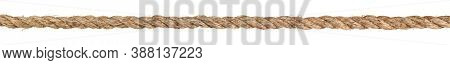 Long dirty rope cord stretched straight and taut. Isolated on white.
