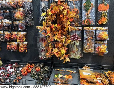 Artificial Autumn Leaves And Other Halloween Decorations For Sale In Shop. Strassen, Luxembourg - Oc