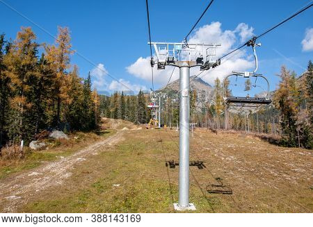 Strbskie Pleso, Slovakia - October 10, 2018: Chairlift From Strbske Pleso To Solisko In The High Tat