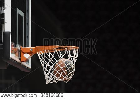 Rio, Brazil - October 04, 2020: Ball Inside The Basket In Match Between Clube De Regatas Do Flamengo