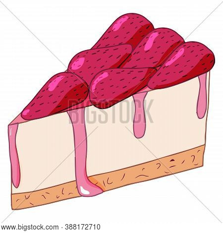 A Piece Of Cheesecake Decorated With Strawberries