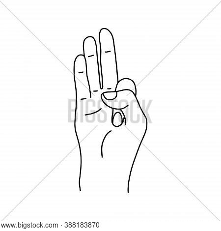 Mudra - Vayu. Hands Vector Illustration. Yogic Hand Gesture. Black And White Linear Style.