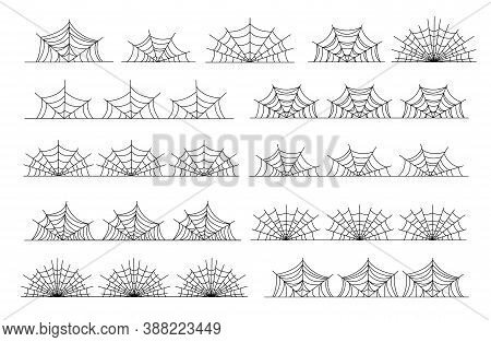 Cobweb Border. Black Horror Abstract Frames, Halloween Spooky Isolated Spiderweb Dividers. Nature Go