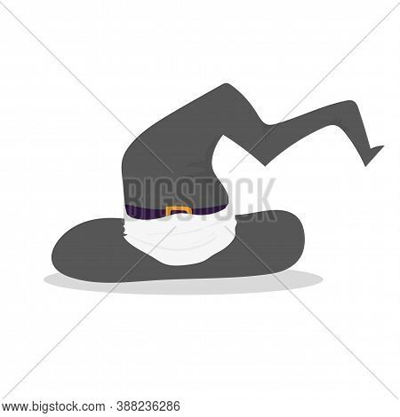 Witchs Hat In A Medical Face Mask On White. Coronavirus Vector Illustration.