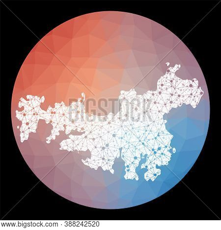Vector Network Waiheke Island Map. Map Of The Island With Low Poly Background. Rounded Waiheke Islan
