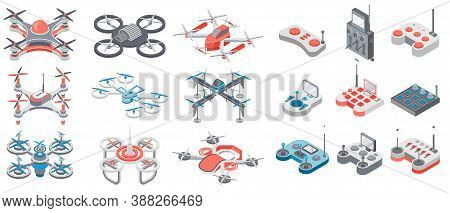 Drone With Remote Control, Collection Of Flying Digital Devices With Distance Control, Quadcopter Ty