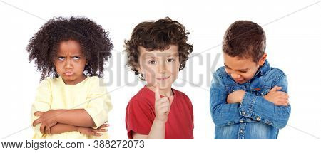 Children expressing emotions isolated on a white background