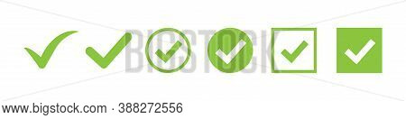 Check Mark Vector Icon. Green Box Set. Ok Choose Illustration On White Background. Correct Vote Choi
