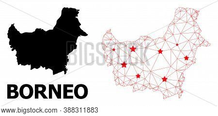 Network Polygonal And Solid Map Of Borneo Island. Vector Structure Is Created From Map Of Borneo Isl