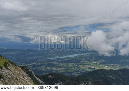 View On Drau River Valley From Path To Mittagskogel Hill In Cloudy Summer Day