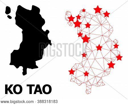 Wire Frame Polygonal And Solid Map Of Ko Tao. Vector Structure Is Created From Map Of Ko Tao With Re