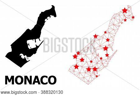 Wire Frame Polygonal And Solid Map Of Monaco. Vector Structure Is Created From Map Of Monaco With Re