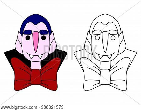 Funny Vampire Coloring Page Stock Vector Illustration. Cartoon Vampire With Smile Colorful And Black