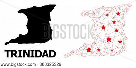 Network Polygonal And Solid Map Of Trinidad Island. Vector Structure Is Created From Map Of Trinidad
