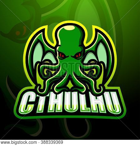 Vector Illustration Of Green Cthulhu Mascot Esport Logo Design