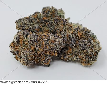 Dried Weed Buds On White Background Mendo Breath Sativa Strain